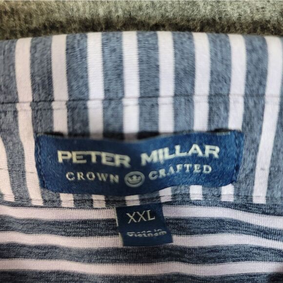 Peter Millar Crowm Craft Mens Golf Polo Shirt Size 2XL Purple Navy Blue Striped - Picture 3 of 12